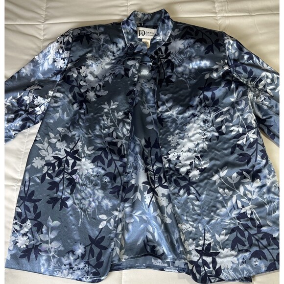 Vintage DaRue of California Satin Floral Blouse and Jacket Set Blue Floral Sz 14 - Picture 4 of 14
